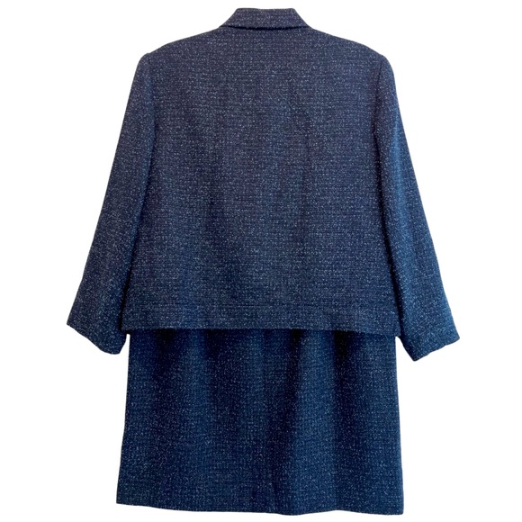 Tweed Bouclé 2 Pc Skirt Blazer Set Professional Suit Blue Gray Black Size 16 - Picture 4 of 16